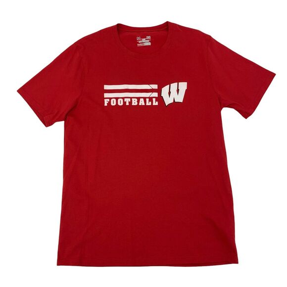 Under Armour Wisconsin Badgers Football T Shirt Size M Red UA Short Sleeve Camp - Picture 1 of 8